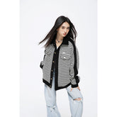 Unisex Jacket Retro Patchwork Polo Collar Jacket Loose Couple Coat